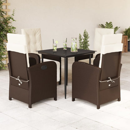 vidaXL Ensemble repas de jardin 5 pcs avec coussins résine tressée marron