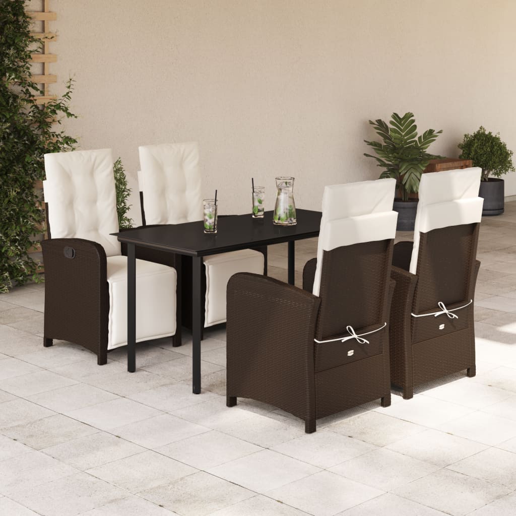 vidaXL Ensemble repas de jardin 5 pcs avec coussins résine tressée marron