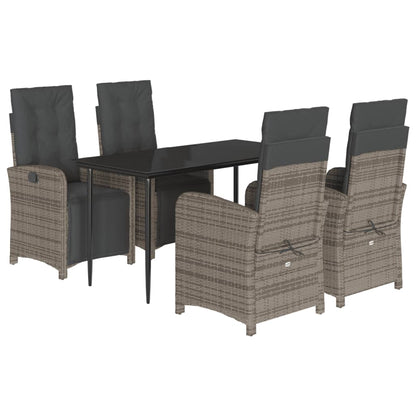 vidaXL 5-tlg. Garten-Essgruppe mit Kissen Grau Poly Rattan