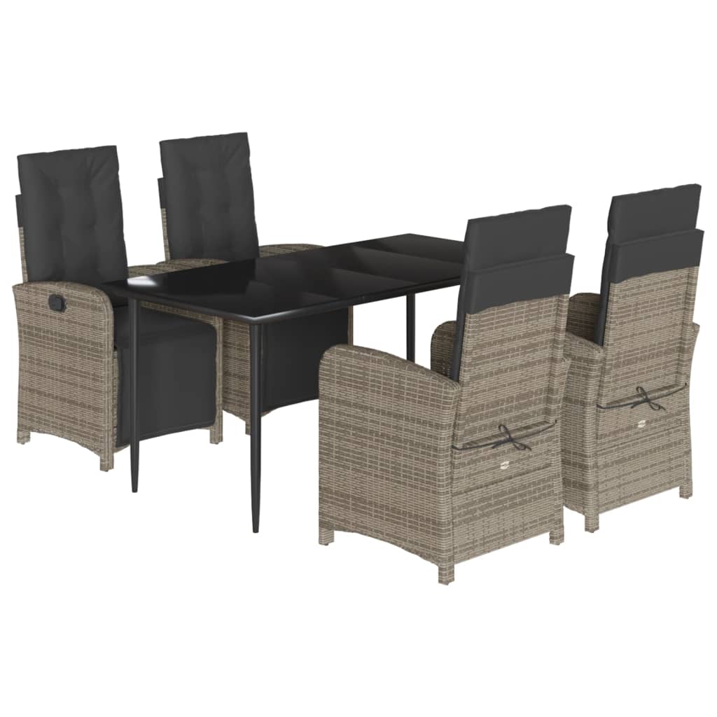 vidaXL 5-tlg. Garten-Essgruppe mit Kissen Grau Poly Rattan