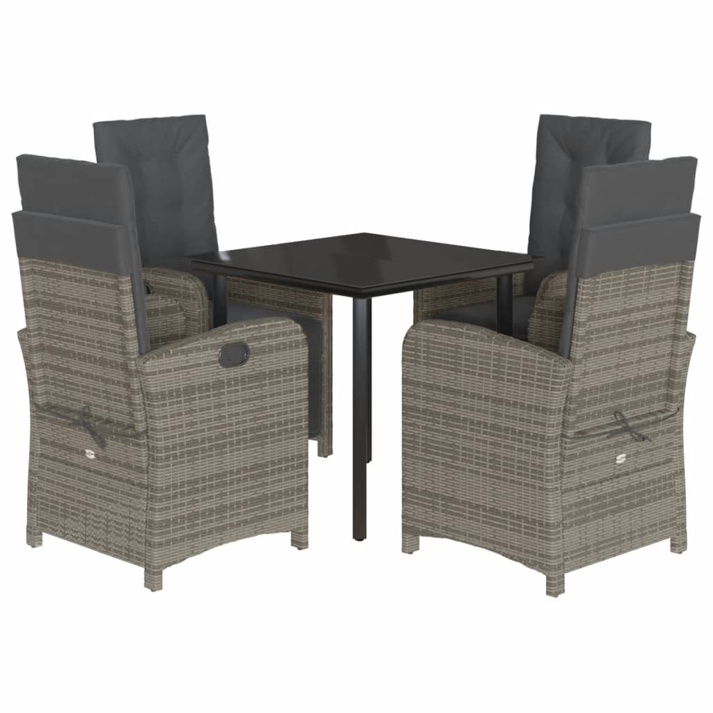 vidaXL 5-tlg. Garten-Essgruppe mit Kissen Grau Poly Rattan
