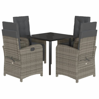 vidaXL 5-tlg. Garten-Essgruppe mit Kissen Grau Poly Rattan