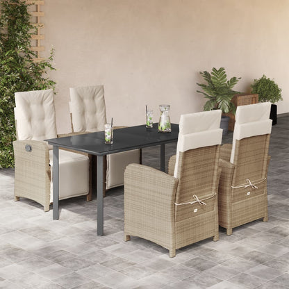 vidaXL 5-tlg. Garten-Essgruppe mit Kissen Beige Poly Rattan