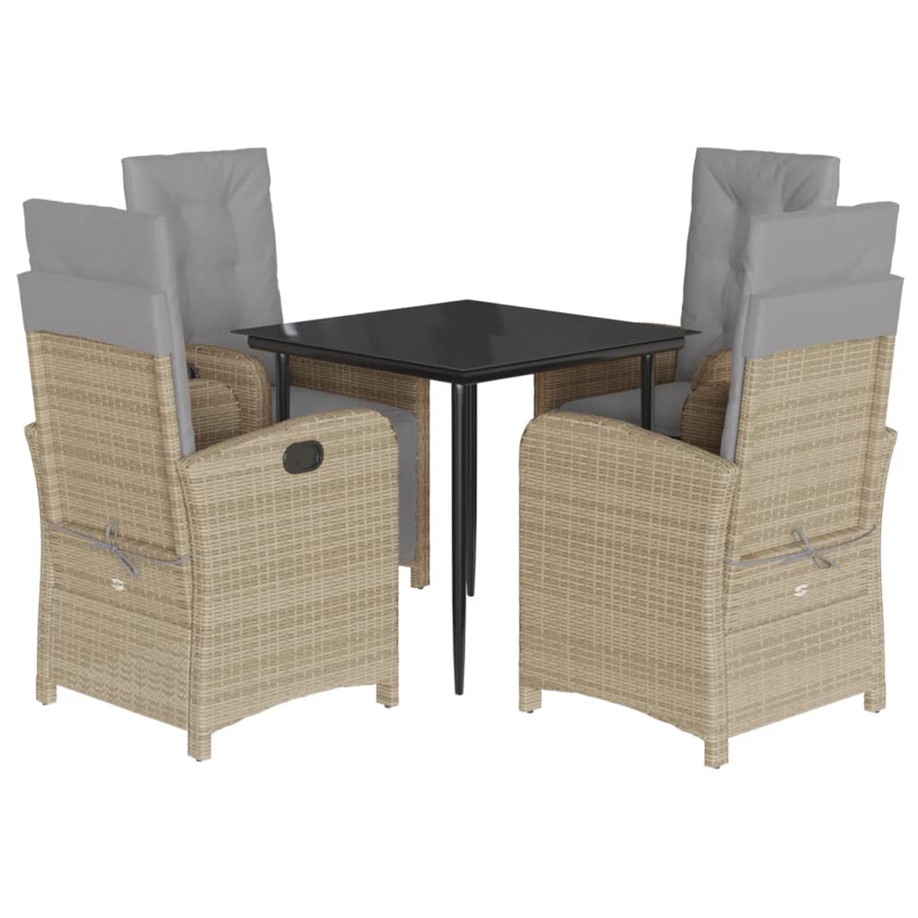 5-tlg. Garten-Essgruppe mit Kissen Beige Poly Rattan