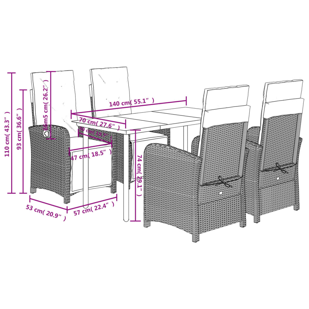 vidaXL 5-tlg. Garten-Essgruppe mit Kissen Beige Poly Rattan