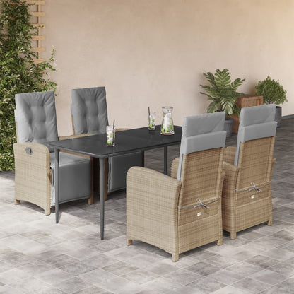 vidaXL 5-tlg. Garten-Essgruppe mit Kissen Beige Poly Rattan