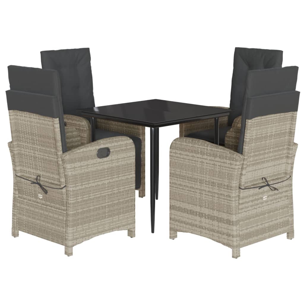 vidaXL 5-tlg. Garten-Essgruppe mit Kissen Hellgrau Poly Rattan