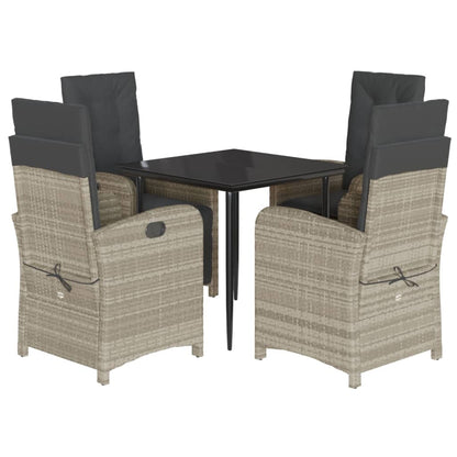 vidaXL 5-tlg. Garten-Essgruppe mit Kissen Hellgrau Poly Rattan