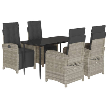 vidaXL 5-tlg. Garten-Essgruppe mit Kissen Hellgrau Poly Rattan