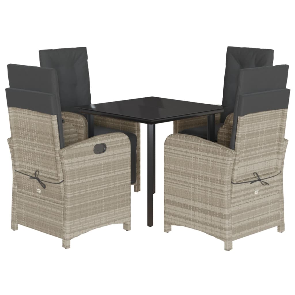 vidaXL 5-tlg. Garten-Essgruppe mit Kissen Hellgrau Poly Rattan