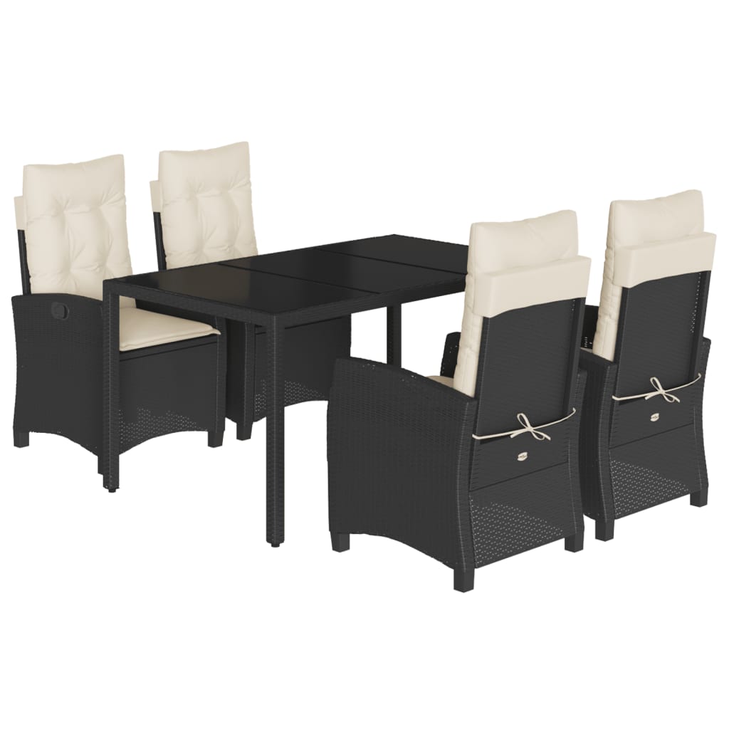 vidaXL 5-tlg. Garten-Essgruppe mit Kissen Schwarz Poly Rattan