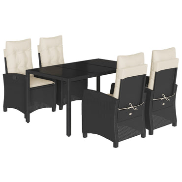 vidaXL 5-tlg. Garten-Essgruppe mit Kissen Schwarz Poly Rattan