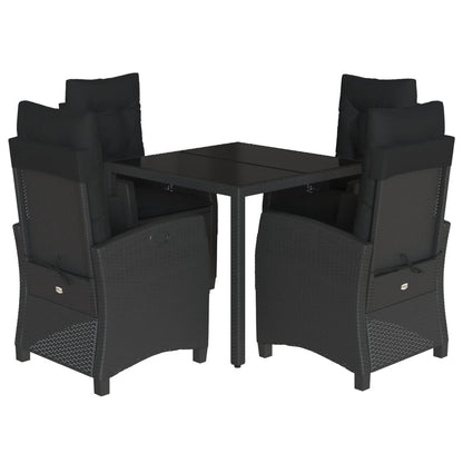 vidaXL 5-tlg. Garten-Essgruppe mit Kissen Schwarz Poly Rattan