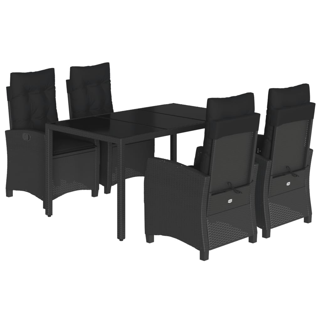 vidaXL 5-tlg. Garten-Essgruppe mit Kissen Schwarz Poly Rattan