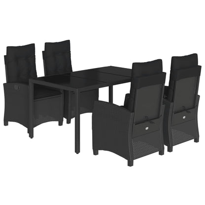 vidaXL 5-tlg. Garten-Essgruppe mit Kissen Schwarz Poly Rattan