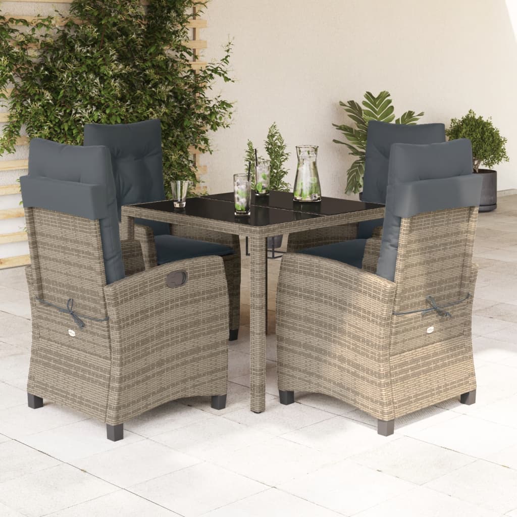 vidaXL Salon de jardin 5 pcs avec coussins Résine tressée Gris