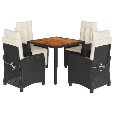 vidaXL 5-tlg. Garten-Essgruppe mit Kissen Schwarz Poly Rattan