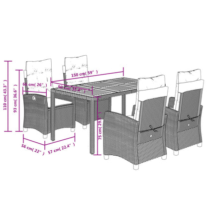 vidaXL 5-tlg. Garten-Essgruppe mit Kissen Schwarz Poly Rattan