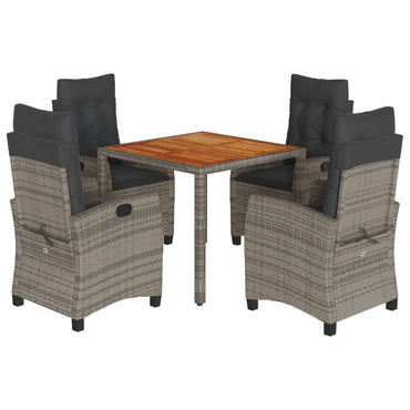 vidaXL 5-tlg. Garten-Essgruppe mit Kissen Grau Poly Rattan