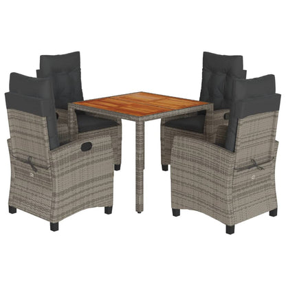 vidaXL 5-tlg. Garten-Essgruppe mit Kissen Grau Poly Rattan