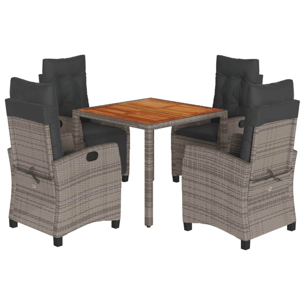 vidaXL 5-tlg. Garten-Essgruppe mit Kissen Grau Poly Rattan