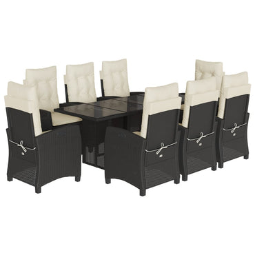 vidaXL Ensemble de salle à manger de jardin 9 pcs avec coussins Noir Résine tressée