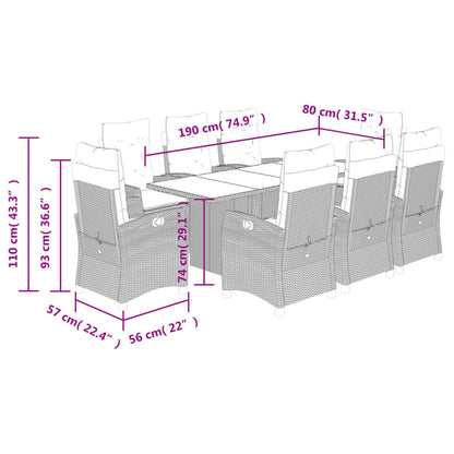 vidaXL Ensemble de salle à manger de jardin 9 pcs avec coussins Noir Résine tressée