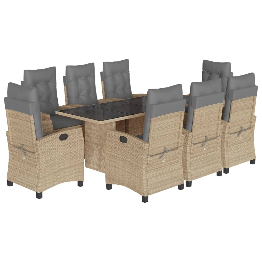 vidaXL 9-tlg. Garten-Essgruppe mit Kissen Beigemischung Poly Rattan