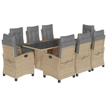vidaXL 9-tlg. Garten-Essgruppe mit Kissen Beigemischung Poly Rattan