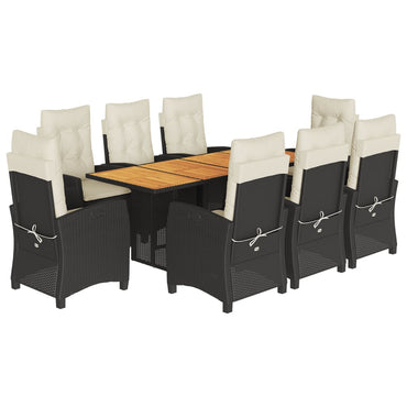 vidaXL 9-tlg. Garten-Essgruppe mit Kissen Schwarz Poly Rattan