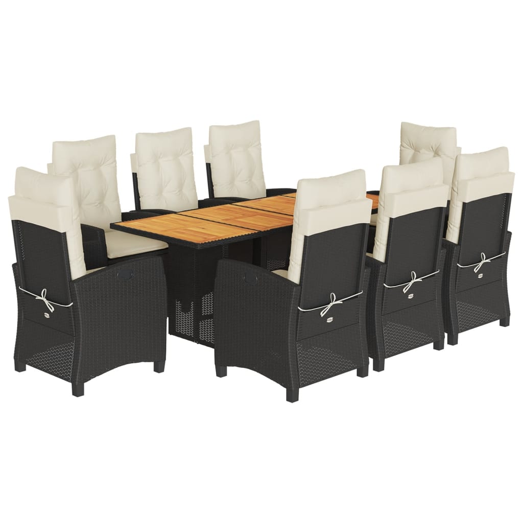 vidaXL 9-tlg. Garten-Essgruppe mit Kissen Schwarz Poly Rattan