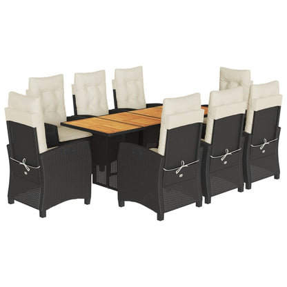vidaXL 9-tlg. Garten-Essgruppe mit Kissen Schwarz Poly Rattan