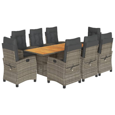 vidaXL Salle à manger de jardin 9 pcs avec coussins Résine tressée Gris