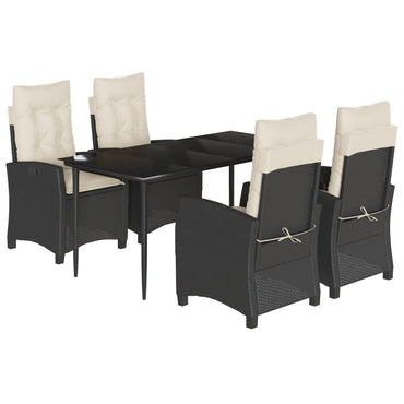 vidaXL 5-tlg. Garten-Essgruppe mit Kissen Schwarz Poly Rattan