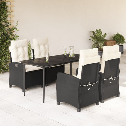 5-tlg. Garten-Essgruppe mit Kissen Schwarz Poly Rattan
