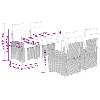vidaXL 5-tlg. Garten-Essgruppe mit Kissen Schwarz Poly Rattan