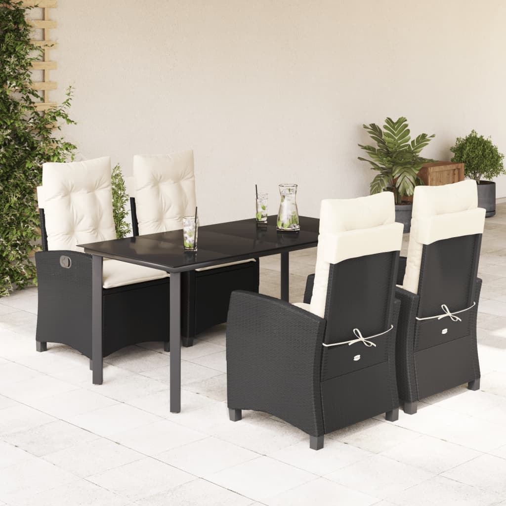 vidaXL 5-tlg. Garten-Essgruppe mit Kissen Schwarz Poly Rattan