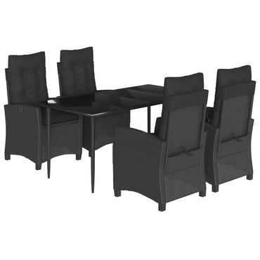 vidaXL 5-tlg. Garten-Essgruppe mit Kissen Schwarz Poly Rattan
