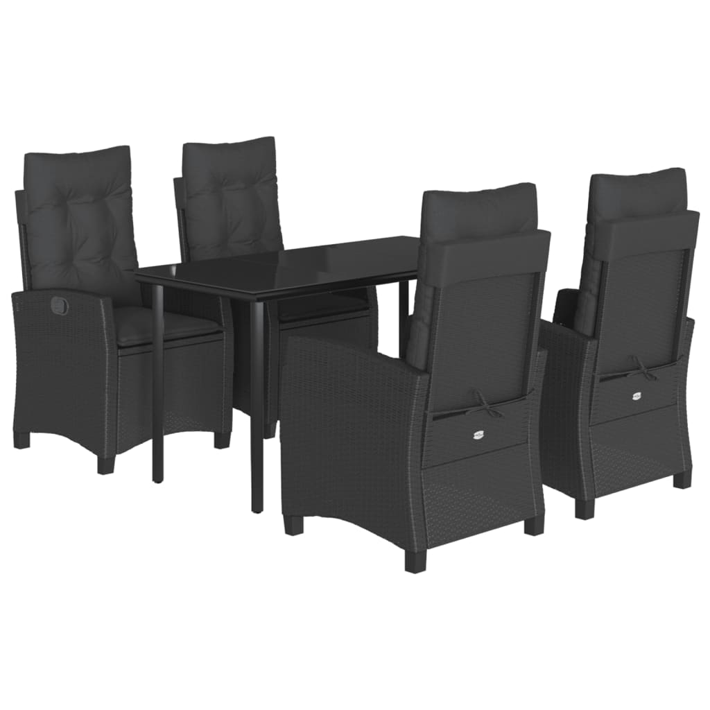 vidaXL 5-tlg. Garten-Essgruppe mit Kissen Schwarz Poly Rattan