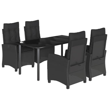 vidaXL 5-tlg. Garten-Essgruppe mit Kissen Schwarz Poly Rattan