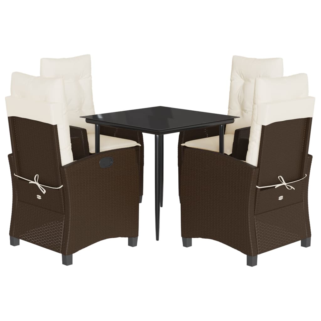 vidaXL Ensemble repas de jardin 5 pcs avec coussins résine tressée marron