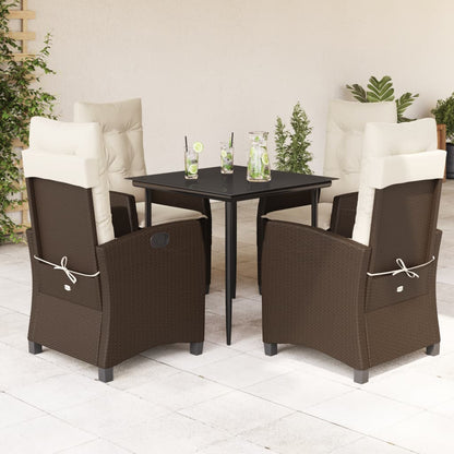 vidaXL Ensemble repas de jardin 5 pcs avec coussins résine tressée marron
