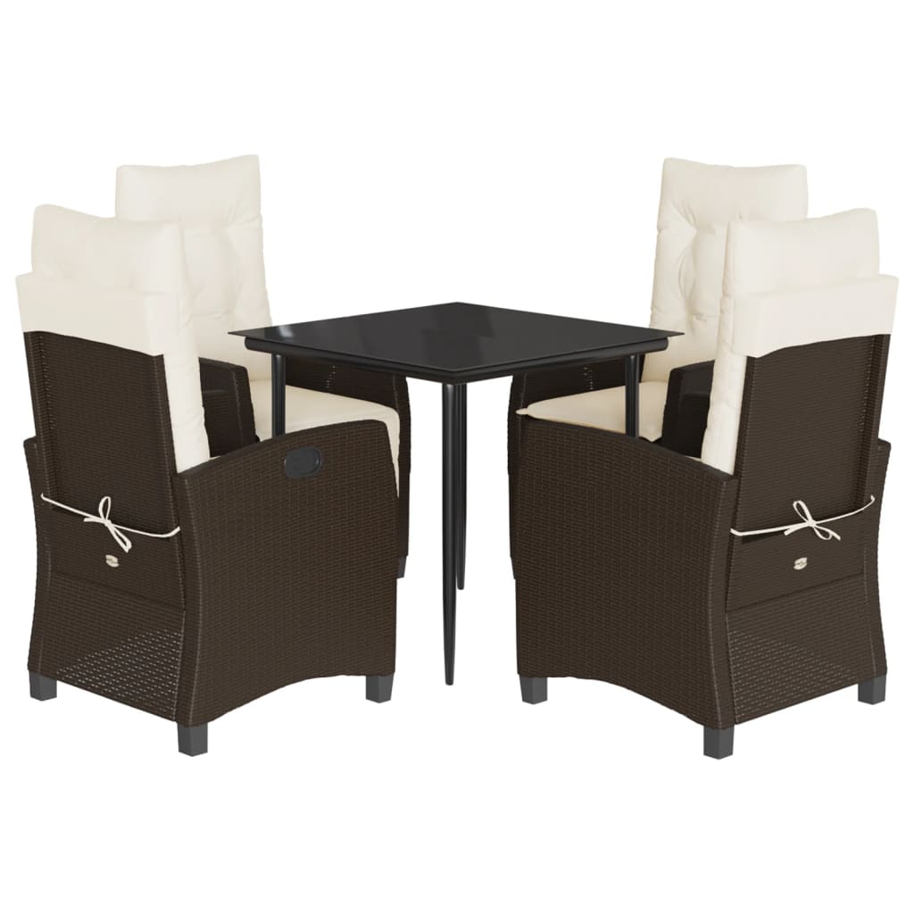 vidaXL Ensemble repas de jardin 5 pcs avec coussins résine tressée marron