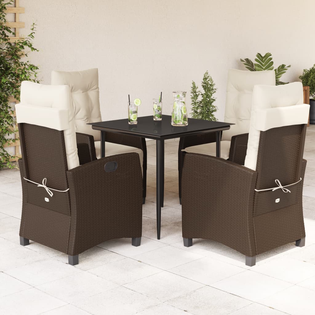 vidaXL Ensemble repas de jardin 5 pcs avec coussins résine tressée marron
