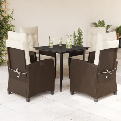 vidaXL Ensemble repas de jardin 5 pcs avec coussins résine tressée marron