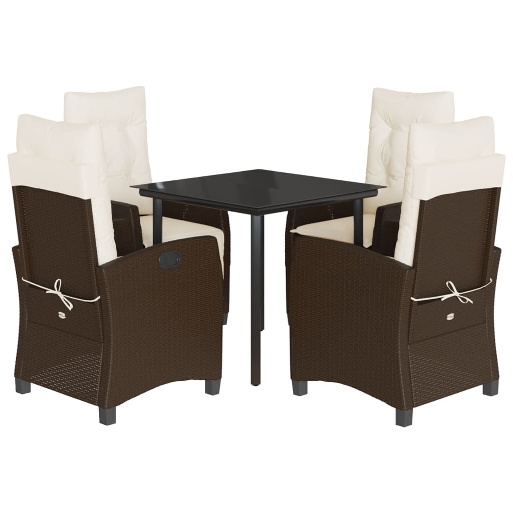 vidaXL Ensemble repas de jardin 5 pcs avec coussins résine tressée marron