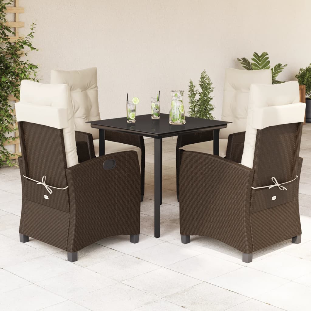 vidaXL Ensemble repas de jardin 5 pcs avec coussins résine tressée marron