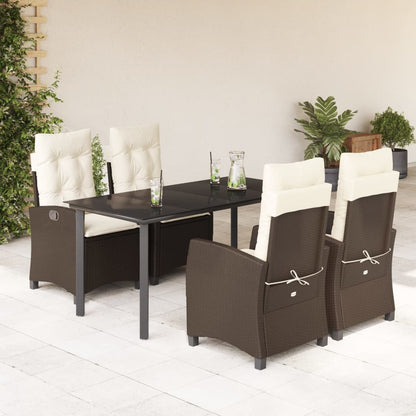 vidaXL Ensemble repas de jardin 5 pcs avec coussins résine tressée marron
