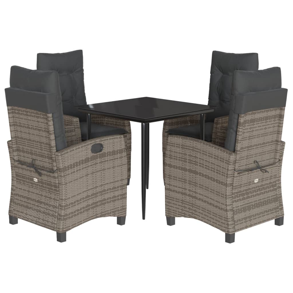 vidaXL 5-tlg. Garten-Essgruppe mit Kissen Grau Poly Rattan