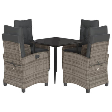 vidaXL 5-tlg. Garten-Essgruppe mit Kissen Grau Poly Rattan
